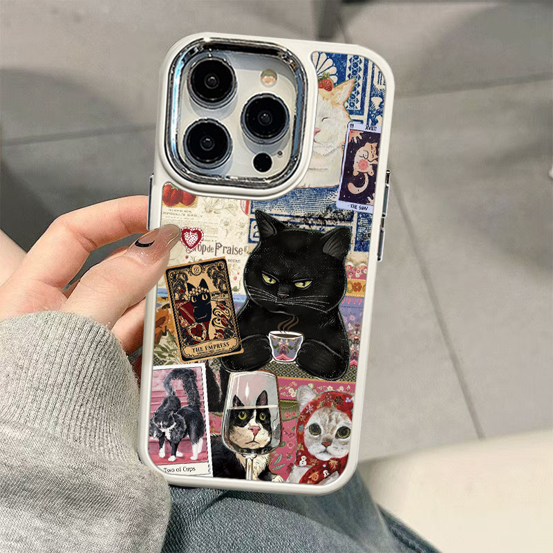Capinha silicone Fosco Anti-impacto estampa de gatos tarot IPhone 17 air 13 12 11 14 15 16 Pro MAX XR XS Caso em Oferta na Shopee