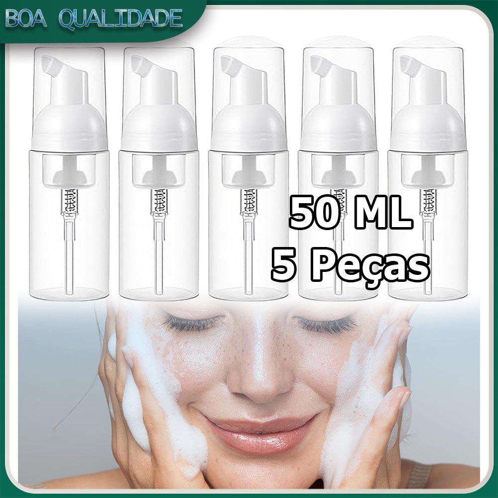 5x Frasco com bomba de espuma recarregável mini frasco plástico de viagem frasco de espuma transparente portátil 50ml