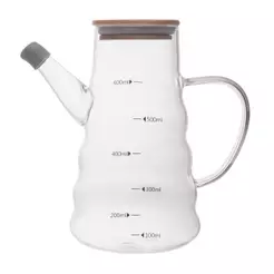 Garrafa para Azeite 600ml Vidro Borossilicato Tampa Bambu Silicone Wolff para Cozinha Mesa Posta Servir Elegante Prática