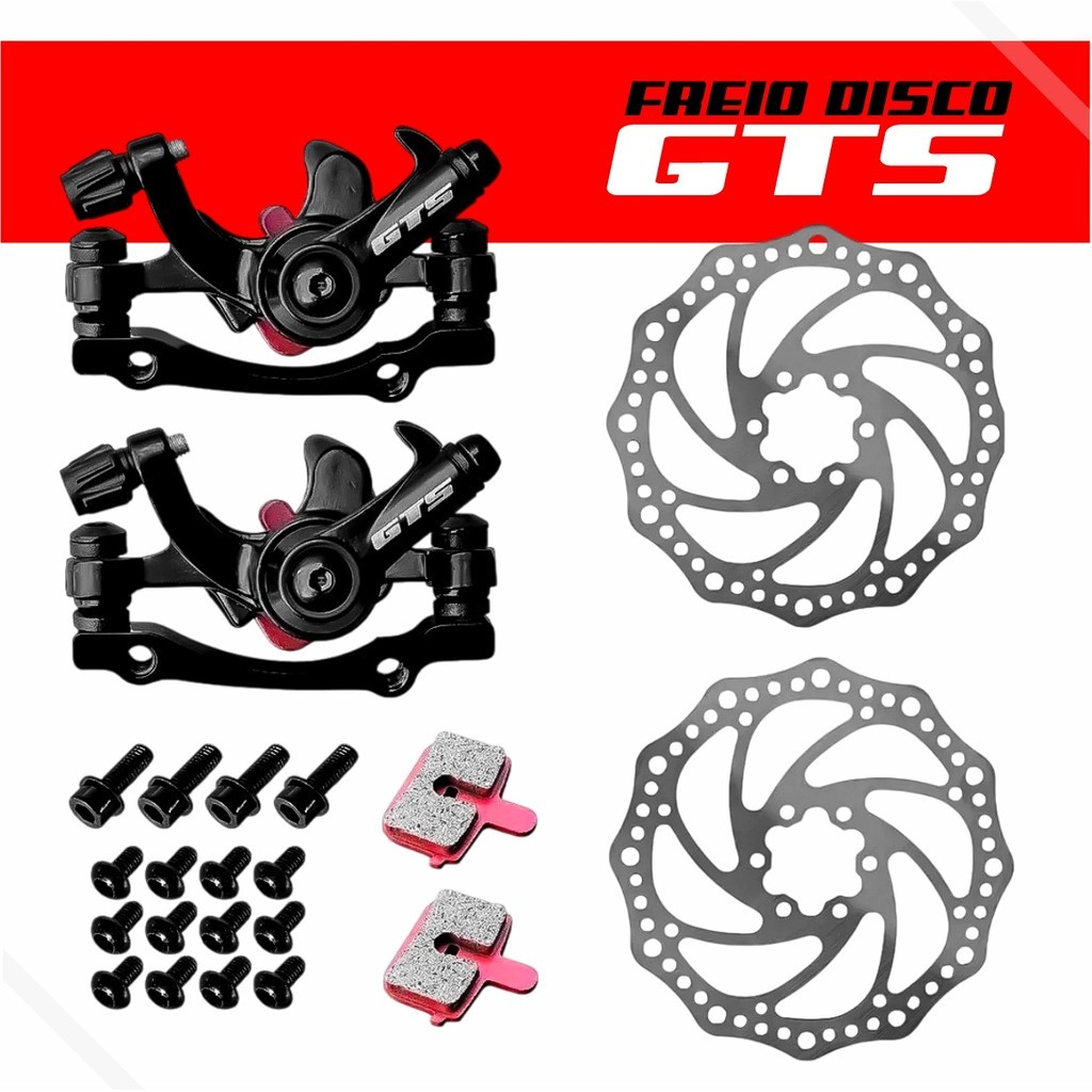 Kit Freio A Disco Mecânico Conjunto Completo (Par) Pinça e Disco Rotor Gts em Oferta na Shopee