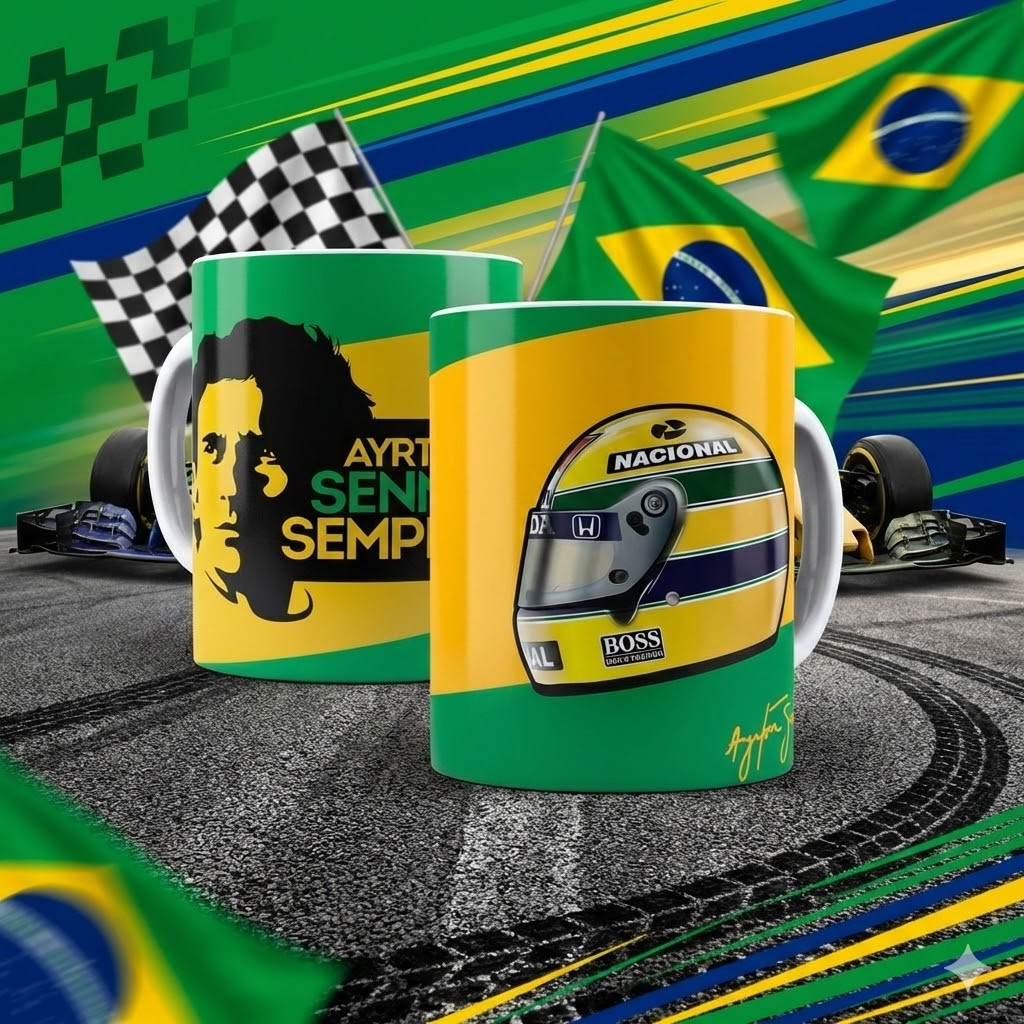 Caneca Personalizada Ayrton Senna Do Brasil Formula 1 / Corrida F1 Porcelana 325ml Presente Natal