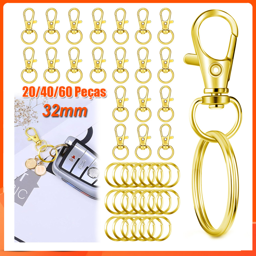 20-60pçs 32mm Argola para chaveiro de ganchos de chaveiro de faça você mesmo chaveiro joias acessórios de fivela Dourado