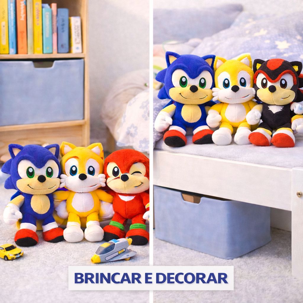 Boneco do Sonic Tails Amy Shadow Knuckles Silver ; Urso de Pelucia Brinquedo Menina Menino pelúcias