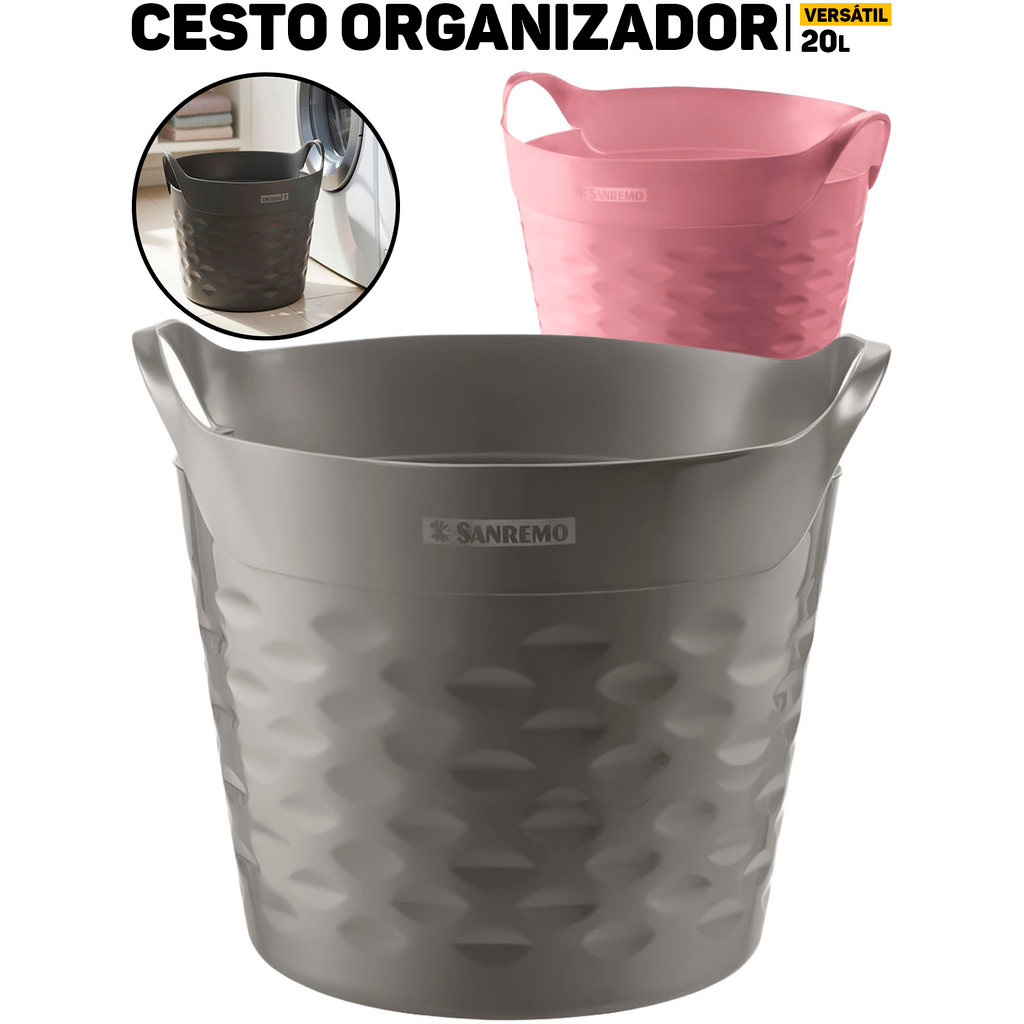 Cesto Roupa Organizador Flexível Sanremo 20L Casa Lavanderia Bebidas Brinquedos