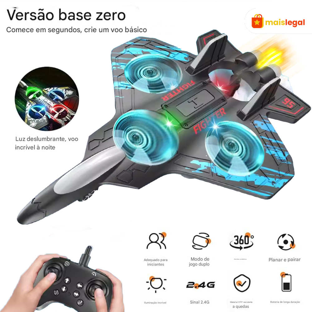Avião Drone de Combate RC 2.4GHz Quadrimotor, Bateria Recarregável e Muito Resistente