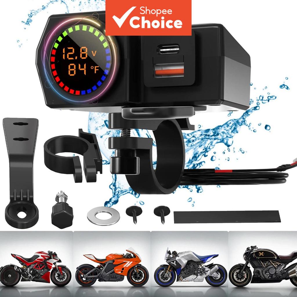  Carregador de motocicleta USB com carregamento rápido QC 3.0, carregador duplo USB para celular e GPS