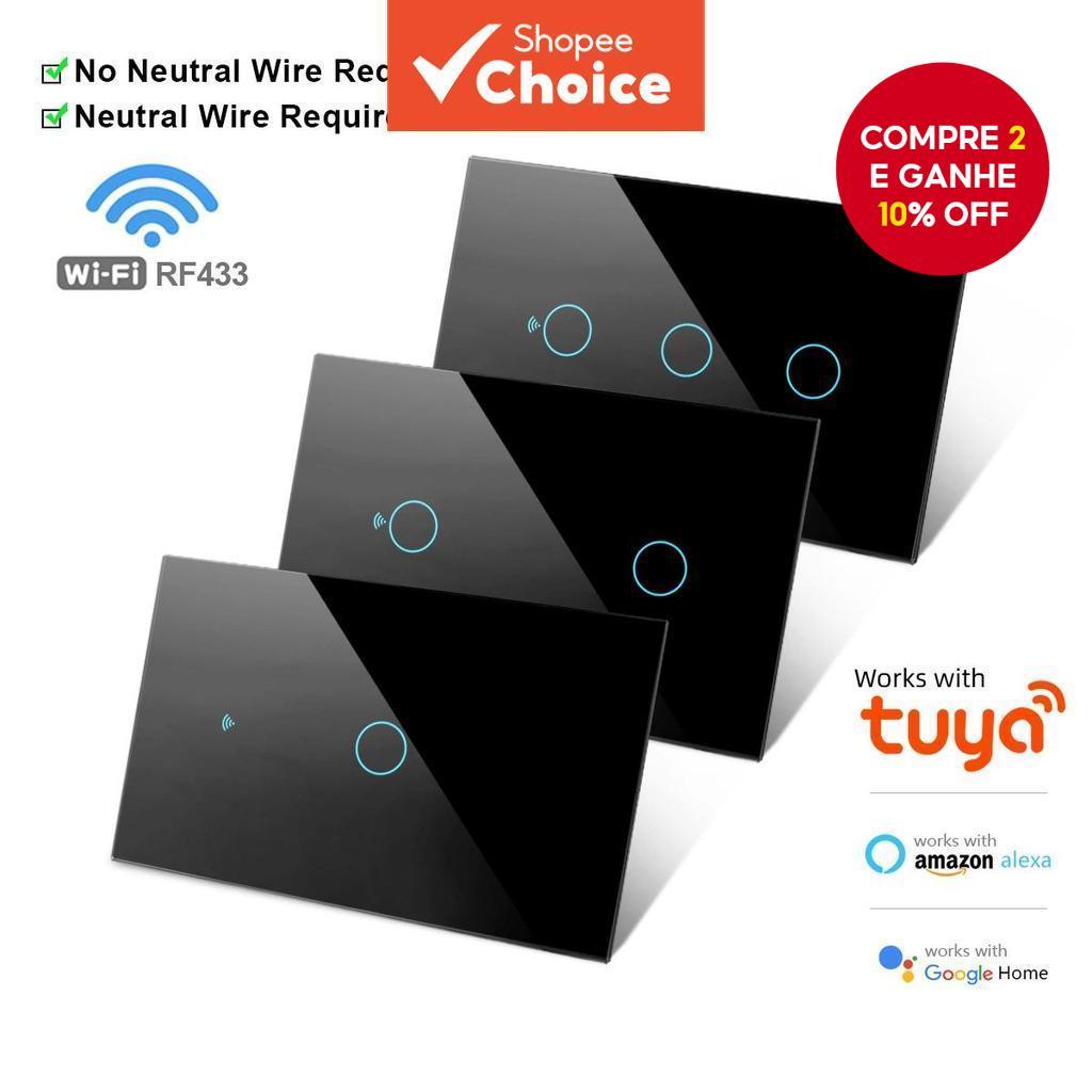 Funciona com o Interruptor Inteligente de Parede WiFi Tuya US RF433 1/2/3/4 Teclas Sem Fio Neutro Sensor de Toque
