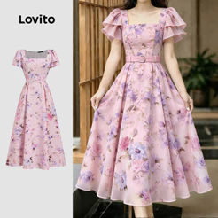 (Elegante) Lovito Vestido para Primavera/verão para Mulheres L178ED464