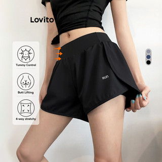 Lovito Shorts Esportivos Com Estampa De Letras Camada Dupla 2 Em 1 Perfeitos Para Corrida Ioga Calças De Tênis LNA10136 em Oferta na Shopee