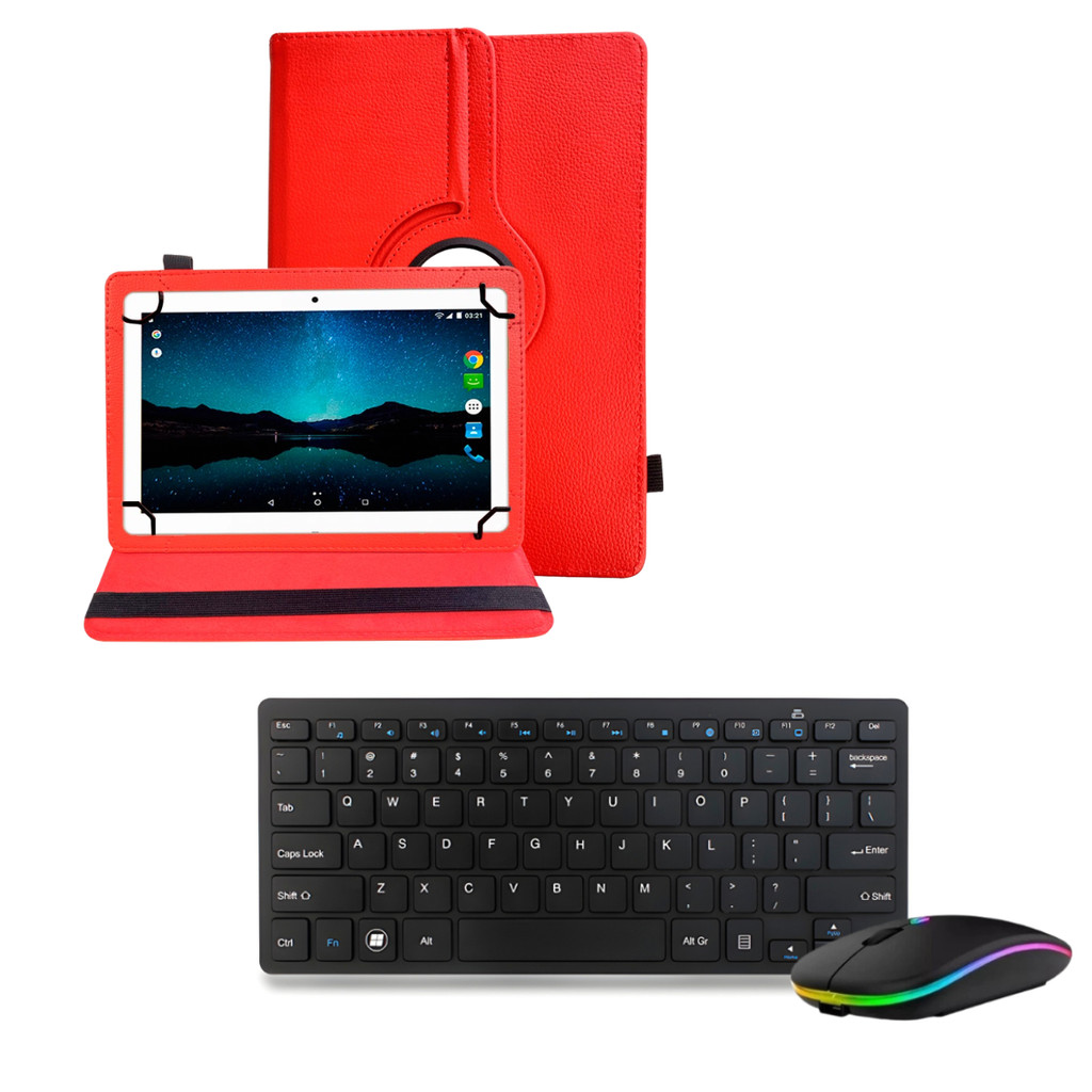 Capa Capinha Giratória Preta Para Dispositivos de 10 Polegadas + Teclado e Mouse Bluetooth - Case Flip 360º