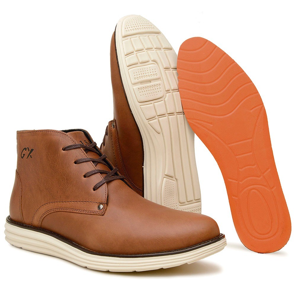 Coturno Casual Masculino Couro Legítimo Caramelo Cano Curto Solado de EVA Macio