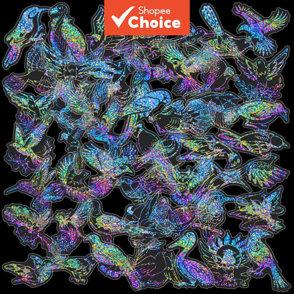 50 Pçs Transparente Laser Série Pássaro Adesivos À Prova Dwaterproof Água PET Para Notebook Computador Capacete Desktop 