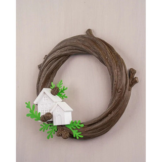 Guirlanda De Natal Com Casa E Pinhas 20 Cm Marrom-escuro