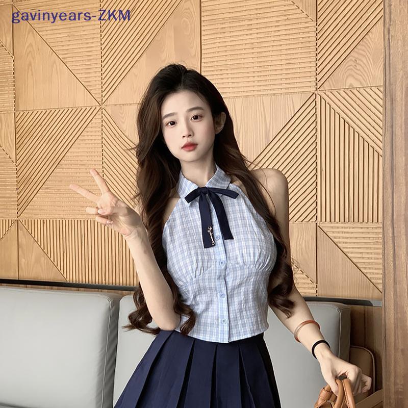 [gavinyears] Colete Xadrez Estilo Universitário Coreano Chique Arco Lapela Sem Mangas Top Fino Para Mulheres [TH]
