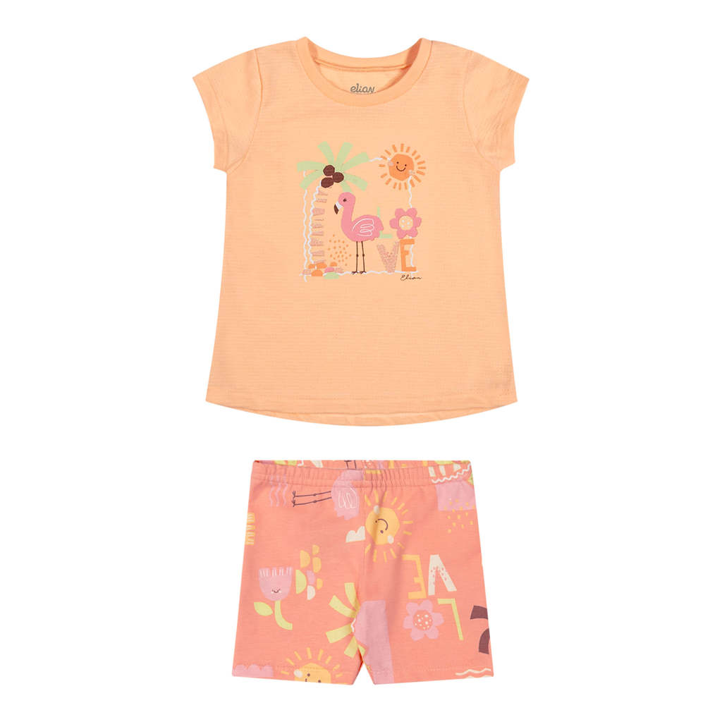 Conjunto Bebê Menina Texturizado Flamingo Elian Laranja