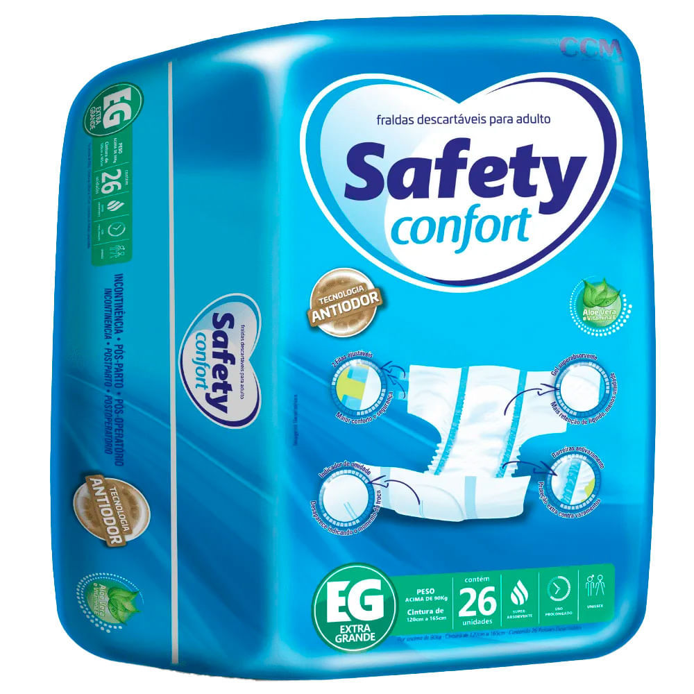 Fralda Geriátrica Safety Confort Tamanho EG com 26 Unidades Descartáveis em Oferta na Shopee