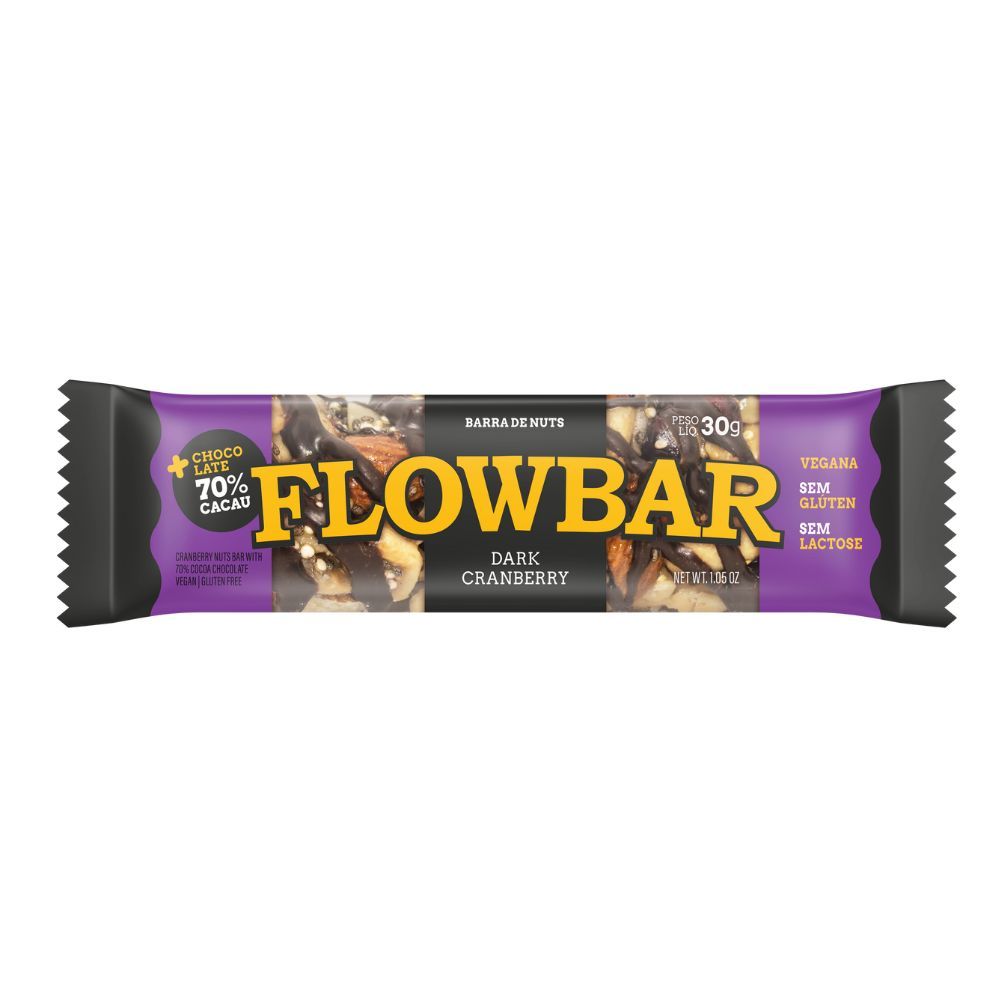 Barra de Nuts Flowbar 5g de Proteína Chocolate 70% Dark Cranberry 30g em Oferta na Shopee