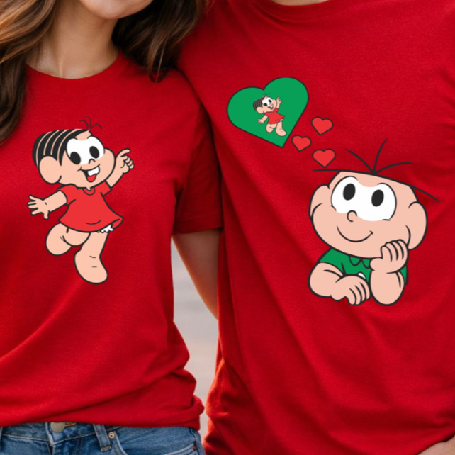 kit 2 Camiseta Casal turma da Monica Slim Kit Mozão Namorados 2 Blusas Algodão Para Você e Sua Metade