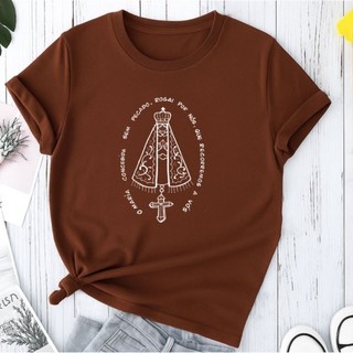 T-shirt em Algodão Premium Blusa Camisa Feminina Nossa Senhora Católica Moda Cristã Básica Casual Algodão Premium Envio 