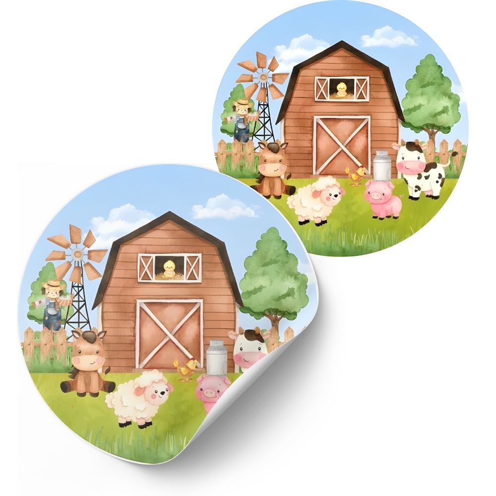 Adesivo Redondo fazendinha menino - 4cm Kit decoração de Lembrancinha Festa Infantil  Papelaria Personalizada Temática