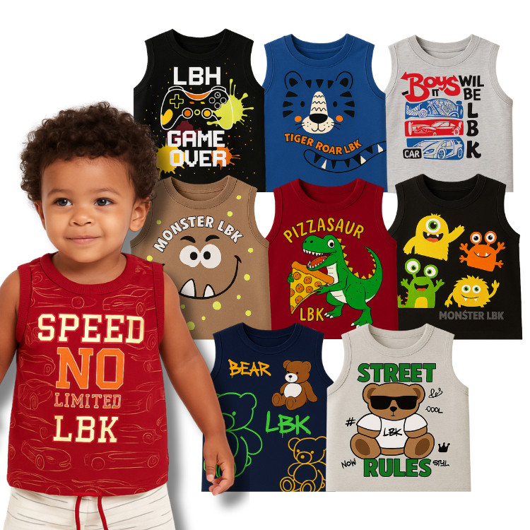 Kit Sortido Regata Estampada Coleção Masculina/Menino Infantil - Roupas de Verão Blusa sem Manga