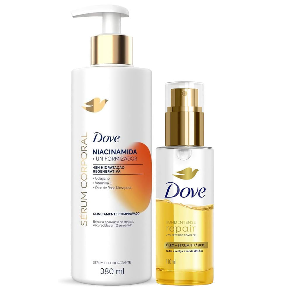 Kit Dove Sérum Corporal Niacinamida Uniformizador 380ml + Óleo Sérum Reparador 110ml em Oferta na Shopee
