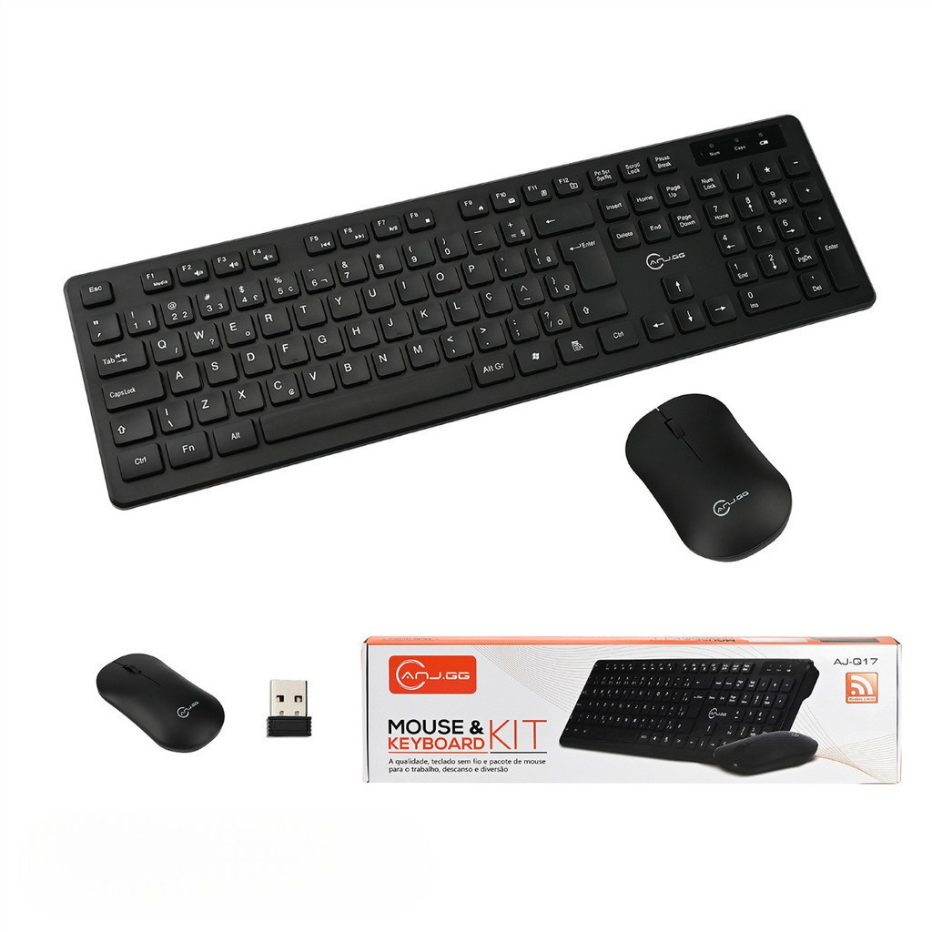 Kit Teclado e Mouse Sem Fio 2.4GHz USB Slim Silencioso ABNT2 Notebook PC Completo