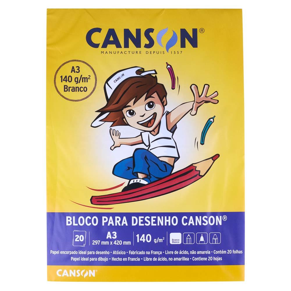 Bloco de Desenho Canson A3 Branco com 20 Folhas 297x420mm 140g em Oferta na Shopee