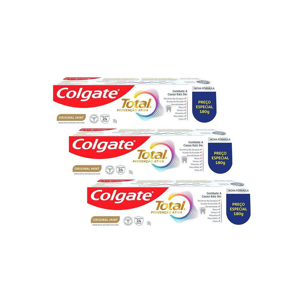 Kit 3 Cremes Dentais Colgate Total Mint Prevenção Ativa 180g