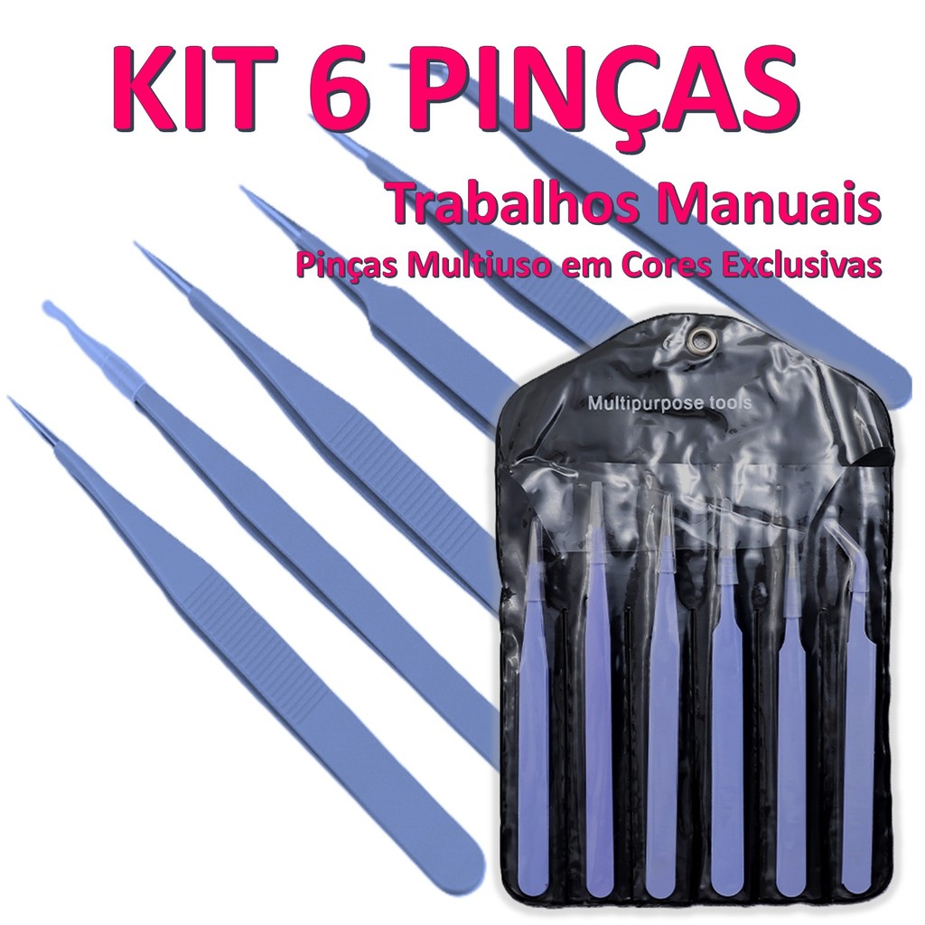 Pinças Antiestática Azul Aço Inox Kit 6 unidades Manutenção Eletrônica e Depilação em Oferta na Shopee