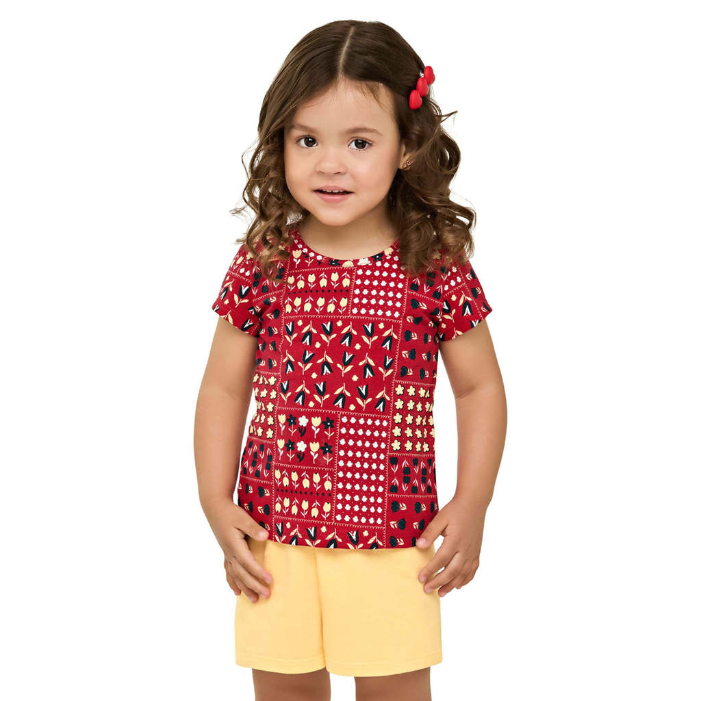 Conjunto Infantil Menina Mix Floral Elian Vermelho