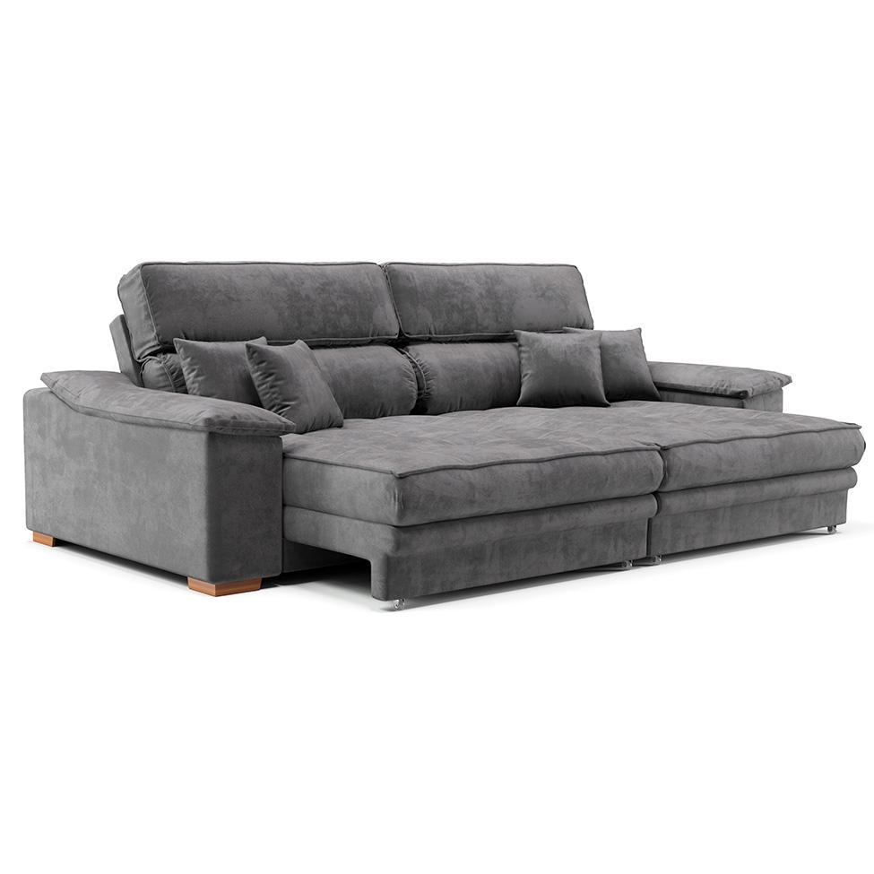 Sofá 3 Lugares Retrátil e Reclinável Lupin Veludo Grafite em Oferta na Shopee