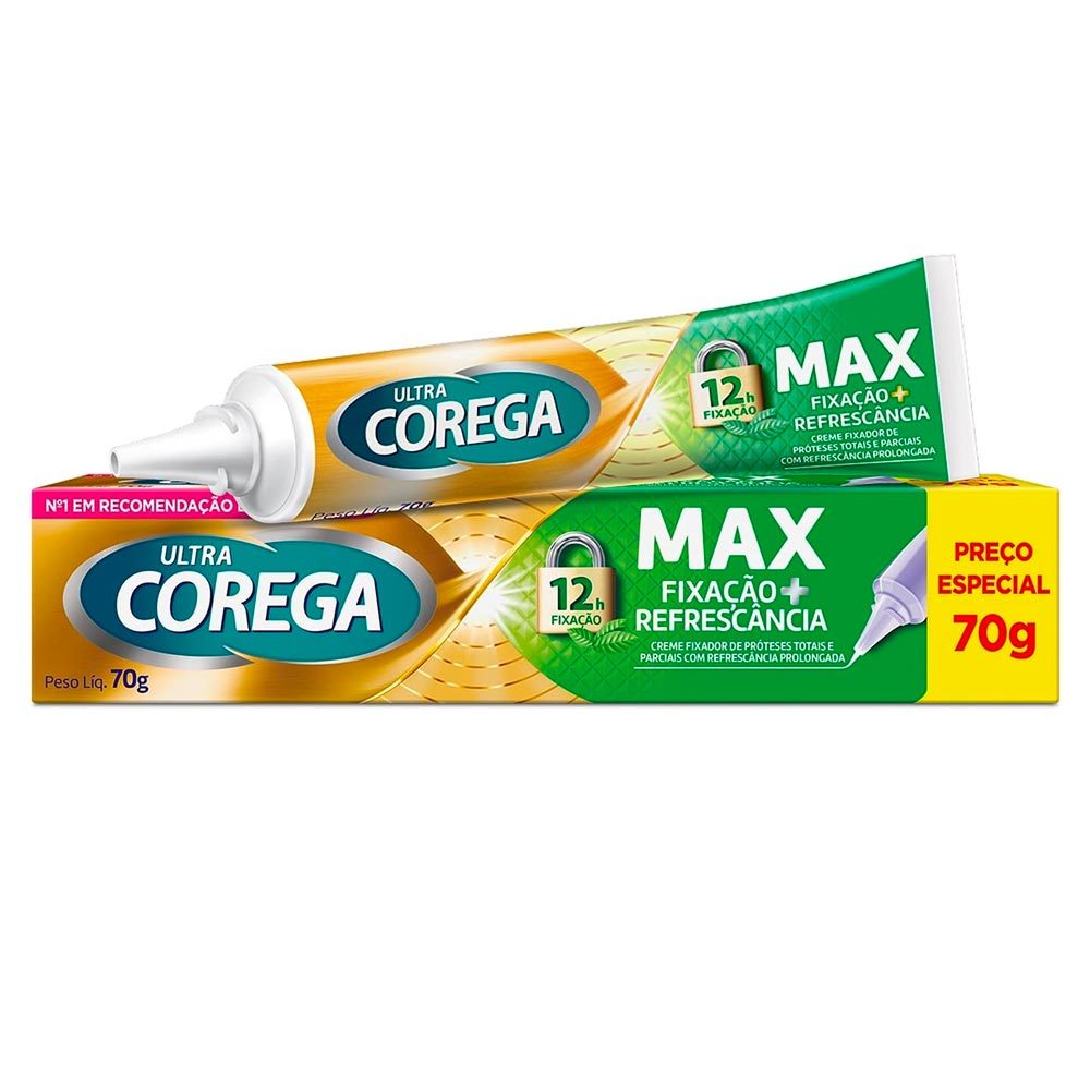 Corega Ultra Creme Fixador de Dentadura Max Fixação e Refrescância 70g