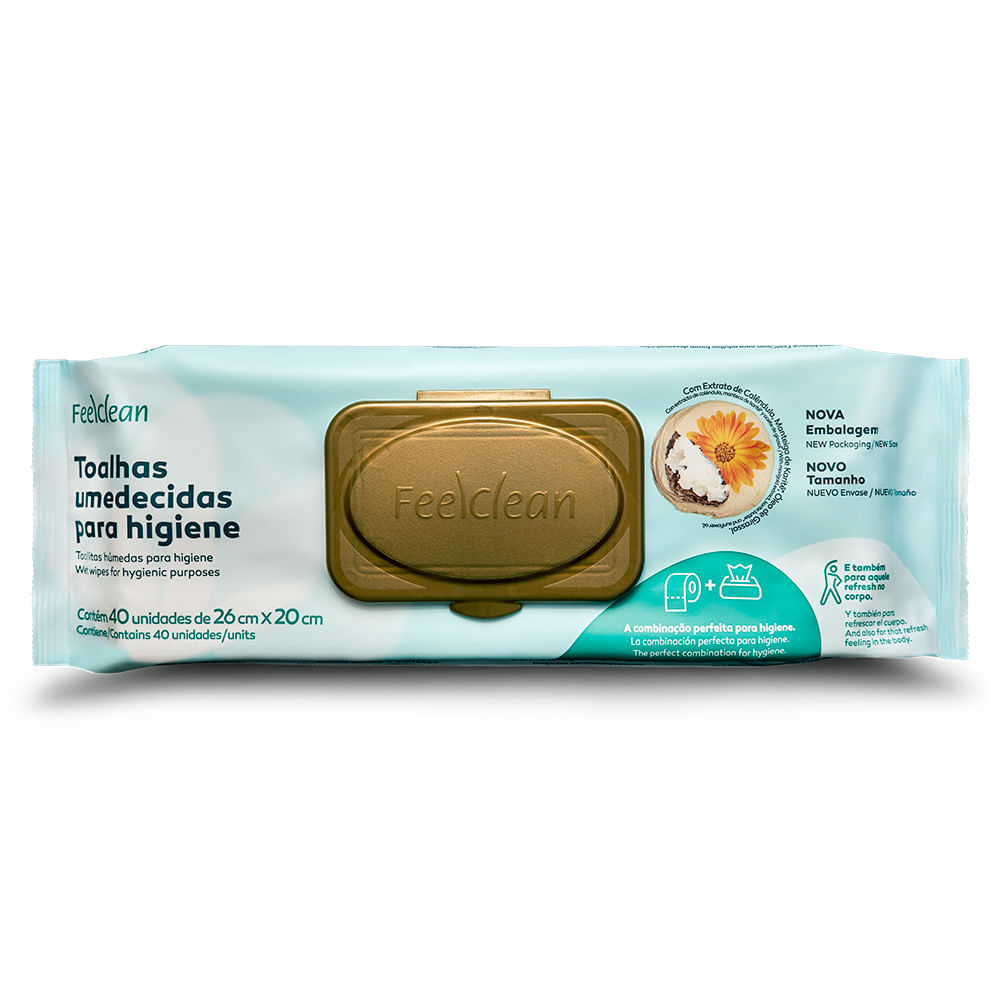 Toalha Umedecida FeelClean para Adultos 40 Unidades