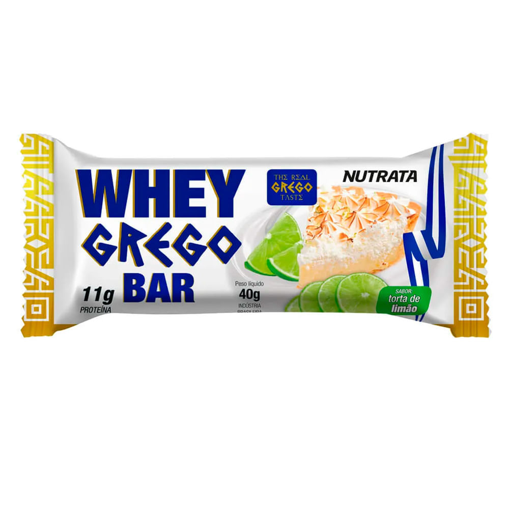 Barra de Proteína Whey Grego Bar Nutrata Sabor Torta de Limão com 11g de Proteína 40g