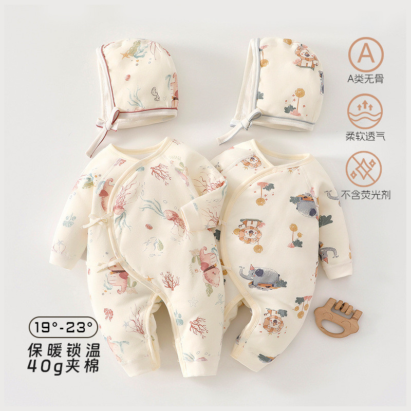 Roupas de bebê outono inverno desossado 40g acolchoado quente macacão com capuz borboleta roupas Anyang roupas infantis 