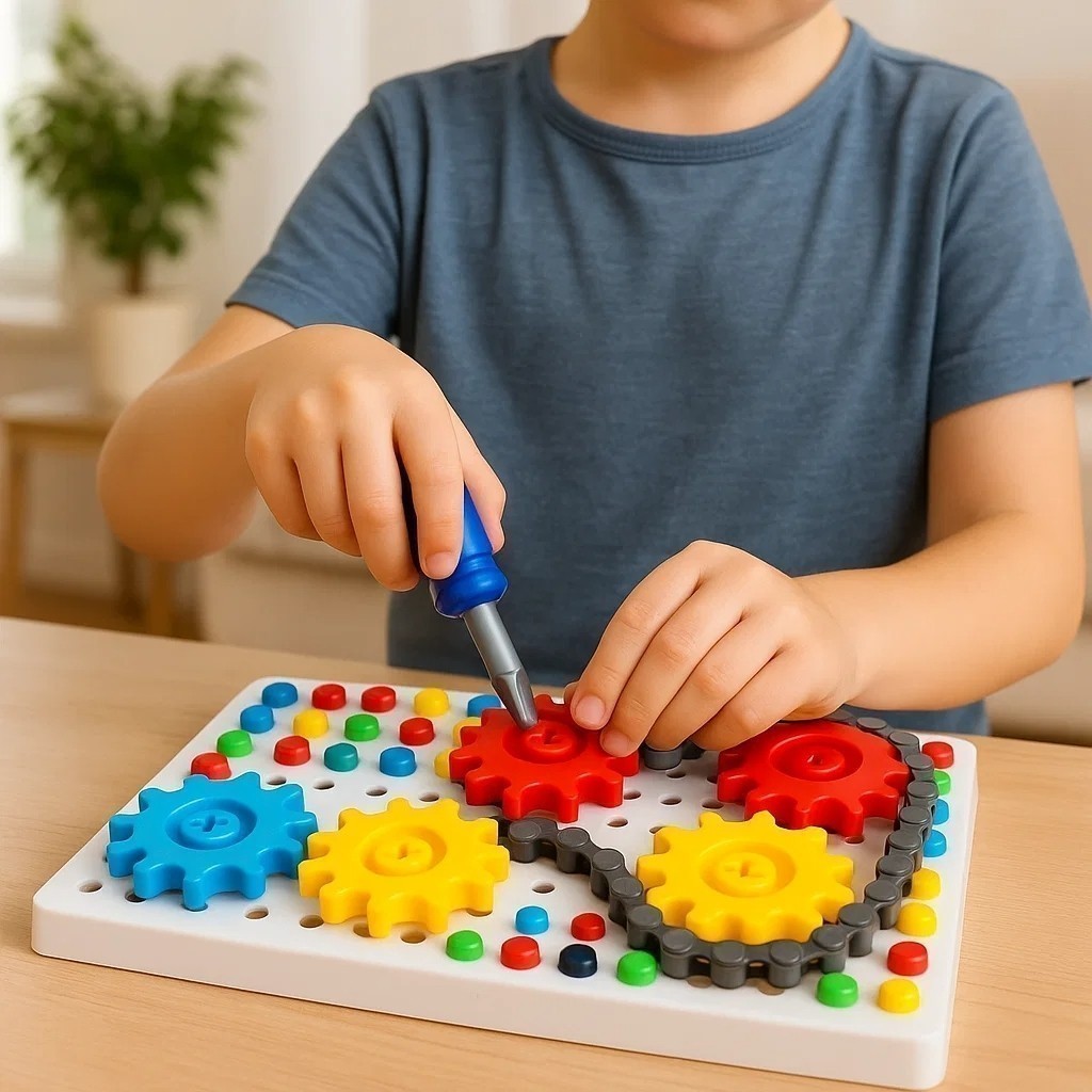 Jogo Ferramentas Montar Infantil 98 Peças Engrenagens Quebra Cabeça Brinquedo Criativo Presente