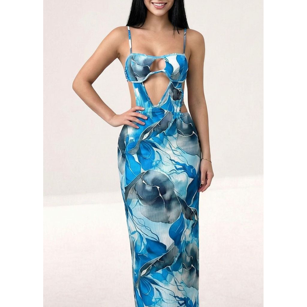 Vestido Feminino Estampado Longo  Festa Elegante Tecido Confortavel Qualquer ocasião Verão 2026 Tropical em Oferta na Shopee