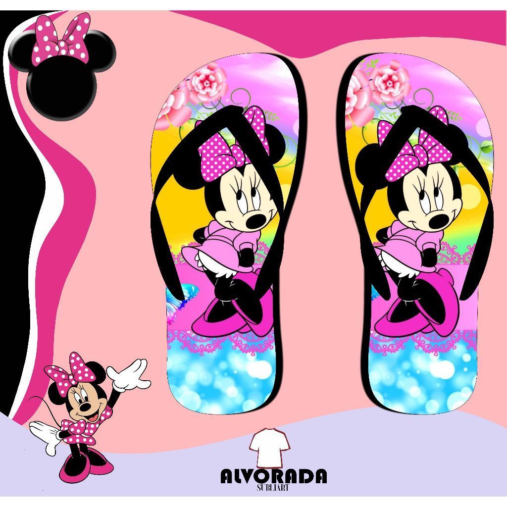 Chinelo Sandalia Minnie Minie Minei Personalizado Personagem Desenho Adulto Infantil