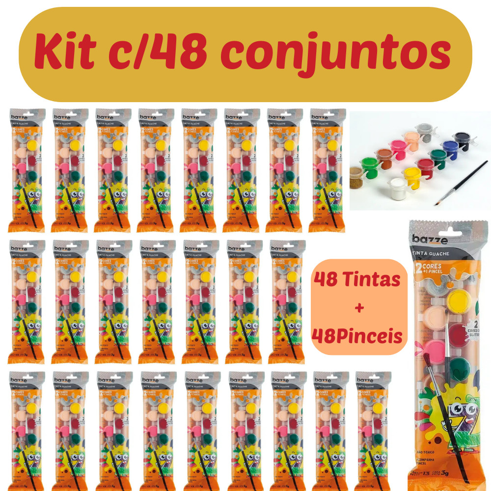 Kit 12, 24, 36 e 48 Caixas Tinta Guache 12 Cores Com Pincel  - Bazze em Oferta na Shopee