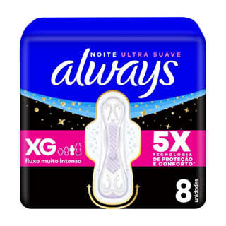 Absorvente Always Noites Tranquilas Suave com Abas  XG com 8 Unidades em Oferta na Shopee