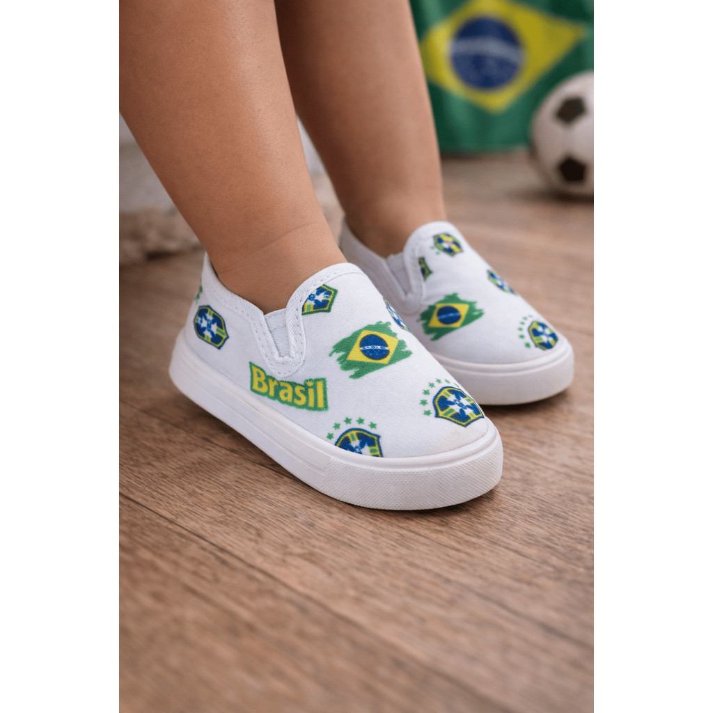 Tênis Infantil Brasil Menino Menina Antiderrapante Confortável Leve Estampa Brasil Nº 16 ao 27