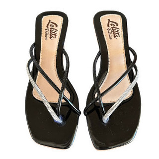 Rasteira Rasteirinha feminino Sandália tiras com strass solado quadrado tira lisa Preta