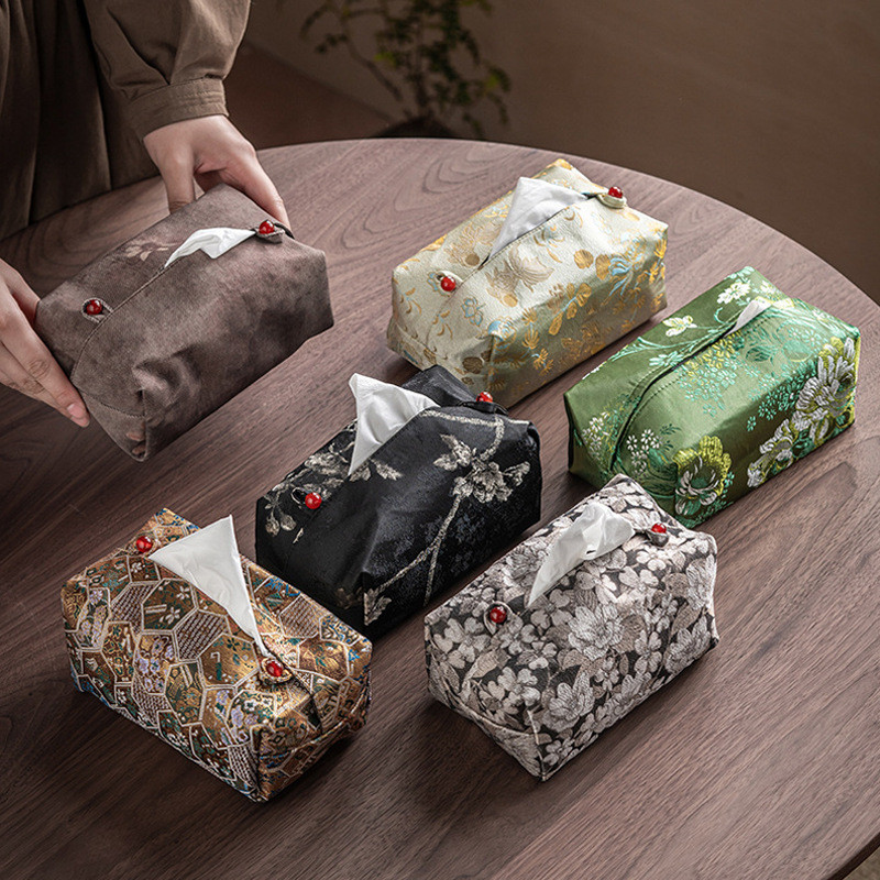Imagem Criativo chinês brocado caixa de tecido Zen estudo sala estar mesa chá do agregado familiar armazenamento capa tecido ca