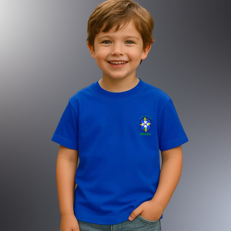 Camiseta Blusa Camisa Infantil Com Bandeira do Brasil Copa Do Mundo Menina Menino Unissex 100% Algodão