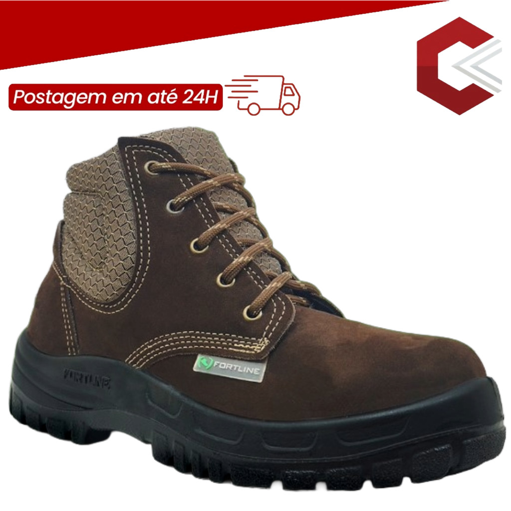 Botina De Segurança Couro Nobuck BCN Cadarço Esporte Lazer Moto Trilha Fortline Biq De PVC CA50893