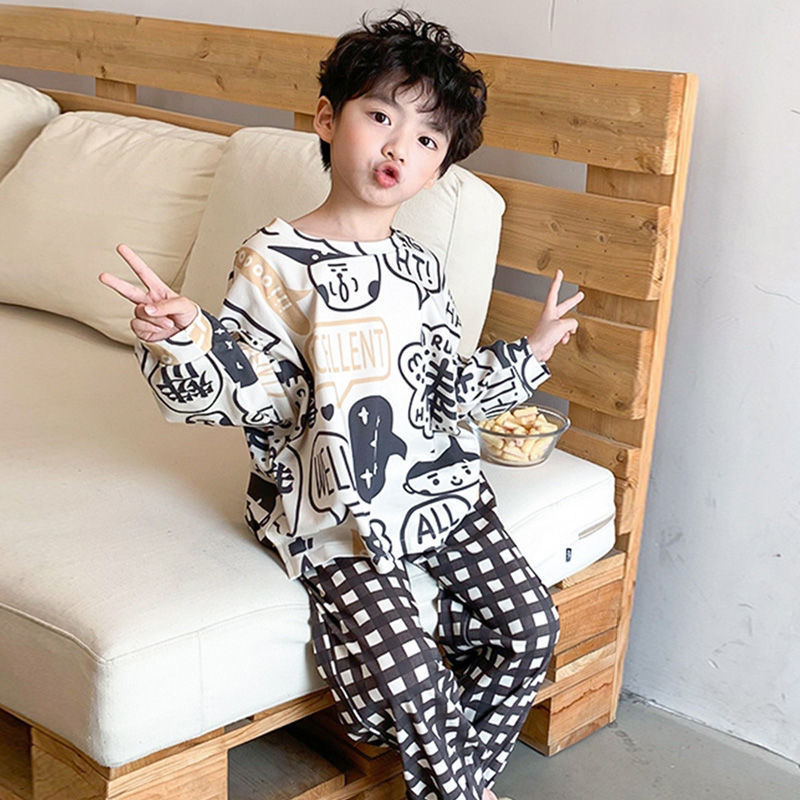 Pijamas infantis primavera outono algodão médio grande crianças bonito dos desenhos animados crianças de manga comprida 