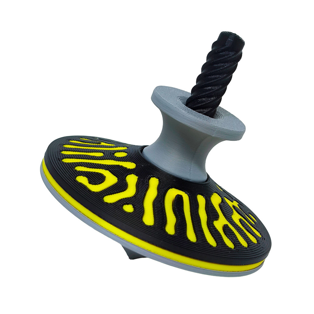 Pião com Lançador Top Spinner Estilo Abstrato 3D Amarelo