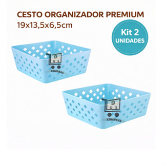 Kit 2 Cesto Organizador Multiuso Premium Azul 19x13,5x6,5cm Armario Gaveta Geladeira Banheiro Cozinha Lavandeira em Oferta na Shopee