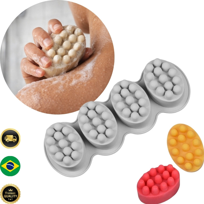Forma de Silicone 3D para Sabonete Artesanal Massageador Esfoliante Molde 4 Cavidades DIY Velas Chocolate em Oferta na Shopee